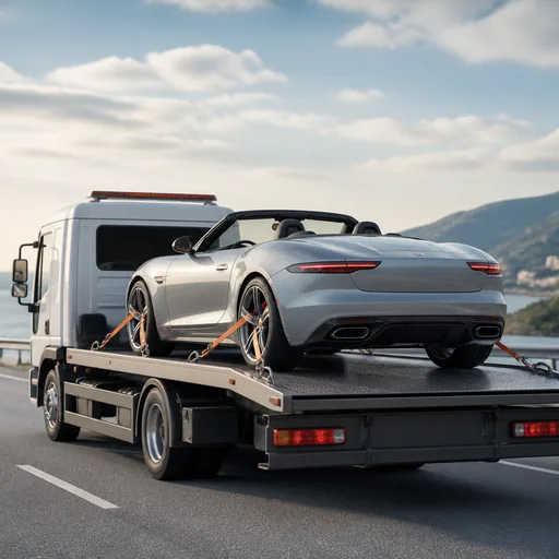 Image générée par intelligence artificielle Ramener son cabriolet acheté à distance : convoyage & transport — illustration générée par IA