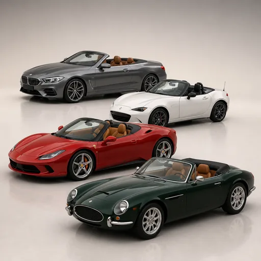 Image générée par intelligence artificielle Cabriolet d'occasion : allemand, japonais, italien ou britannique ? — illustration générée par IA