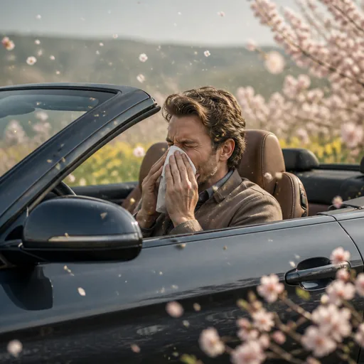 Image générée par intelligence artificielle Cabriolet d'occasion : pollen, allergies & filtre d'habitacle — illustration générée par IA