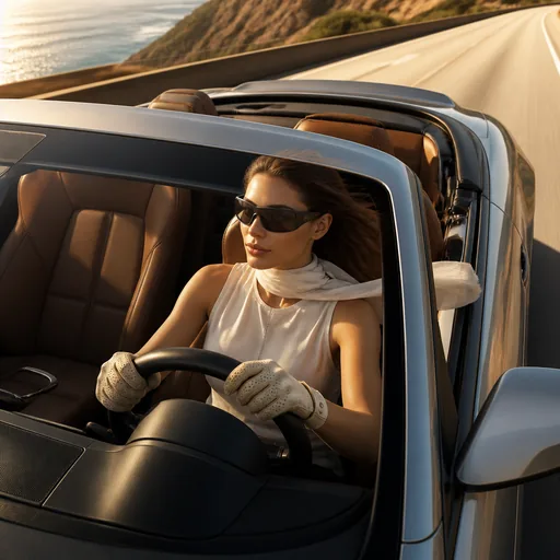 Image générée par intelligence artificielle Cabriolet d'occasion : se protéger du soleil (peau, yeux) — illustration générée par IA