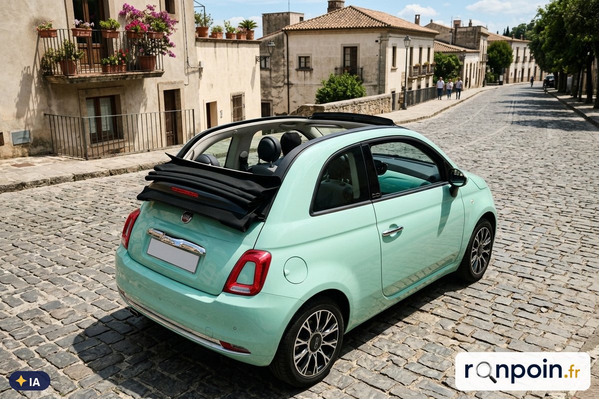 Capote en toile repliée d'une Fiat 500C — illustration générée par IA